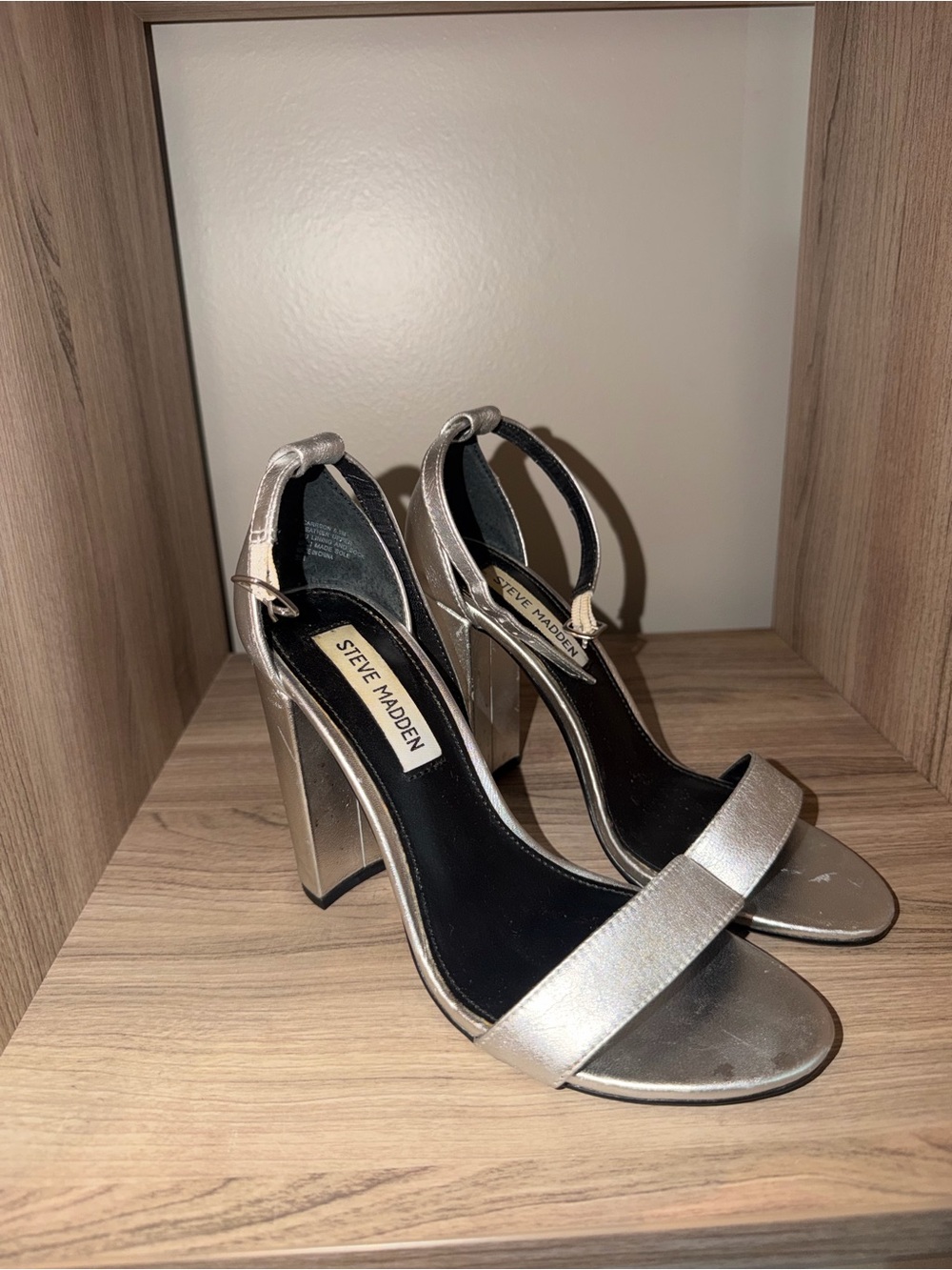 Steve Madden Metallic Silver Block Heel Sandals